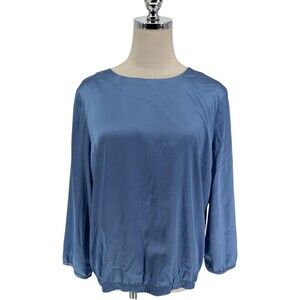 OPUS Top Women's 38 Size 8 Fanoka SP Blue Satin Solid Long Sleeve Blouse Luxe